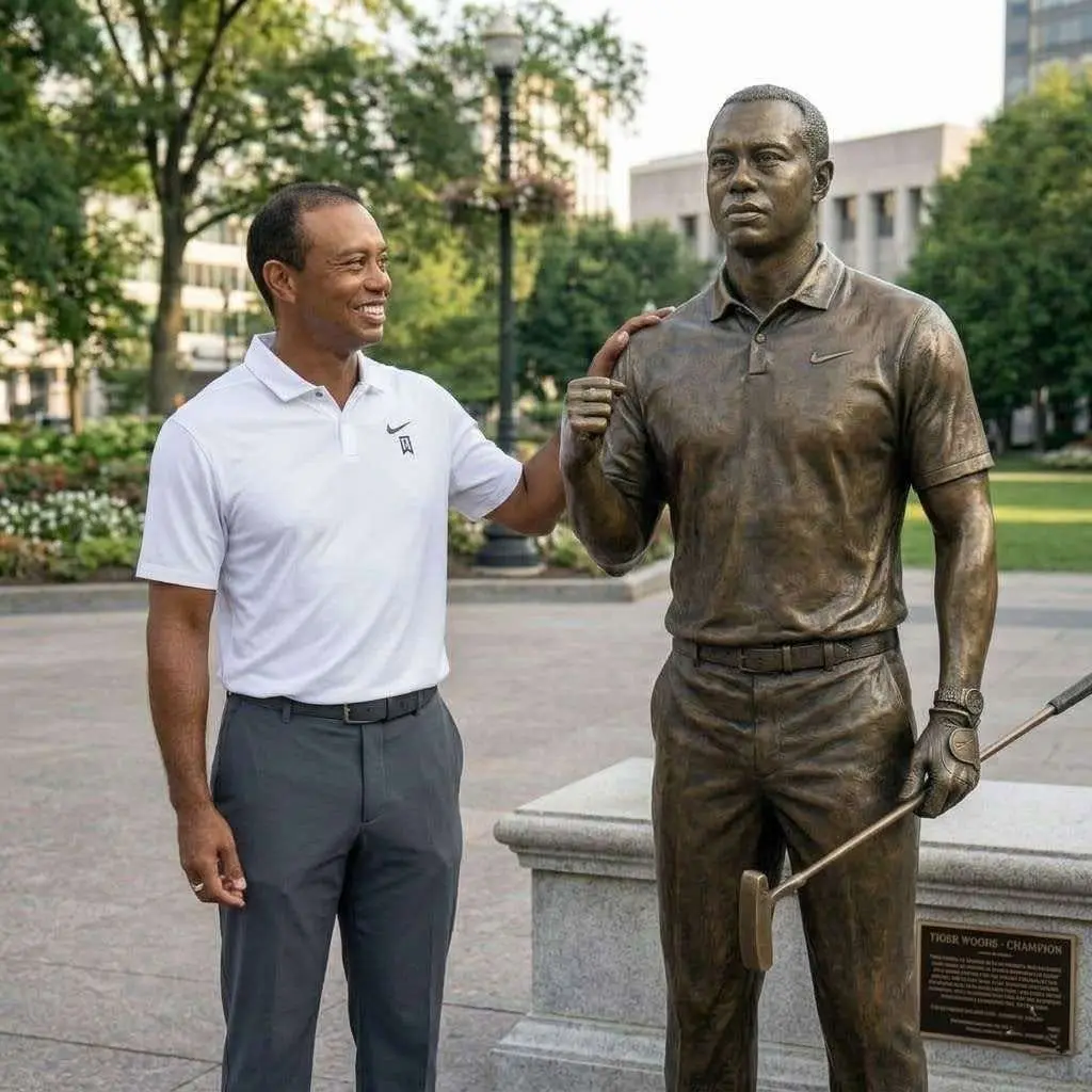 Cover Image for In an emotional ceremony that filled the World Golf Hall of Fame with cheers and proud supporters, Tiger Woods was honored with a rare full-body bronze statue on the Hollywood Walk of Fame — a historic tribute far beyond the traditional star plaque, celebrating the barrier-breaking pioneer of the sport.