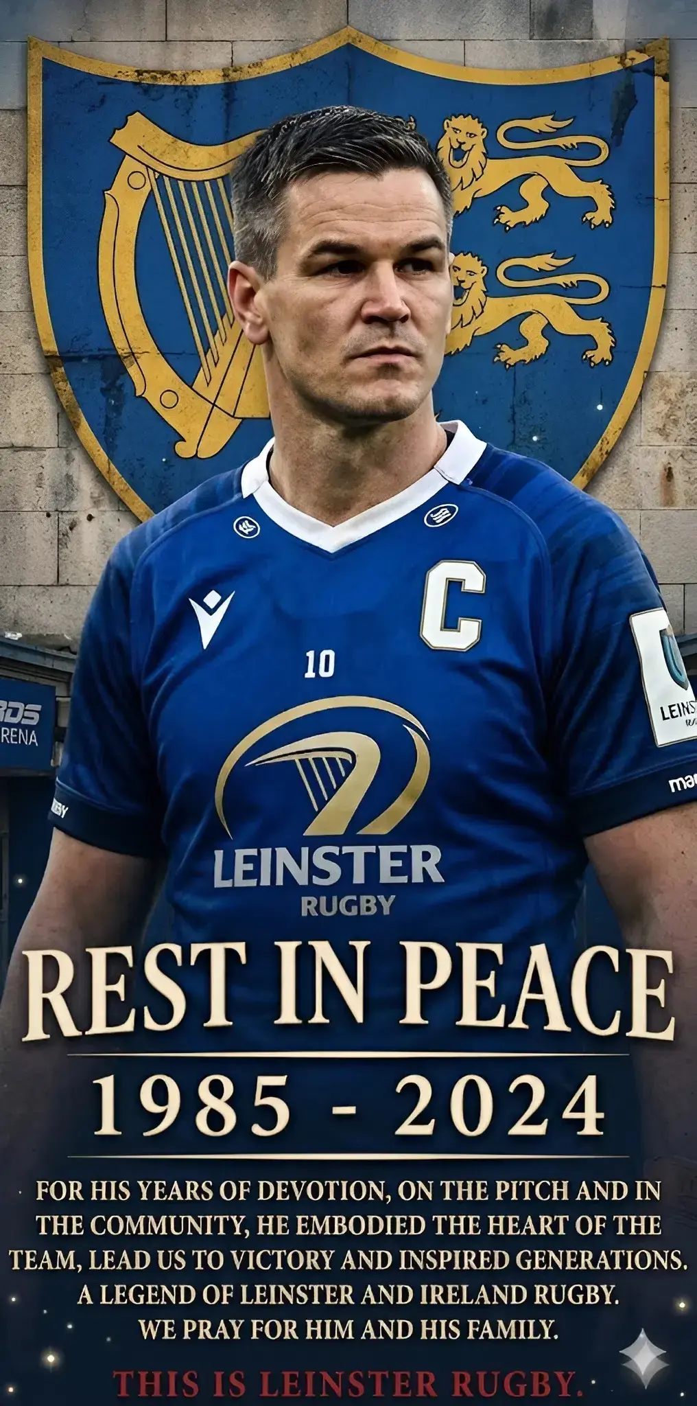 Cover Image for 🥲SAD NEWS: The entire Leinster Rugby community and the wider rugby world are sending their deepest condolences to the family of a former star player for Leinster, who tragically passed away at the age of 35 after being shot while trying to break up a fight in a bar in the Dublin area.