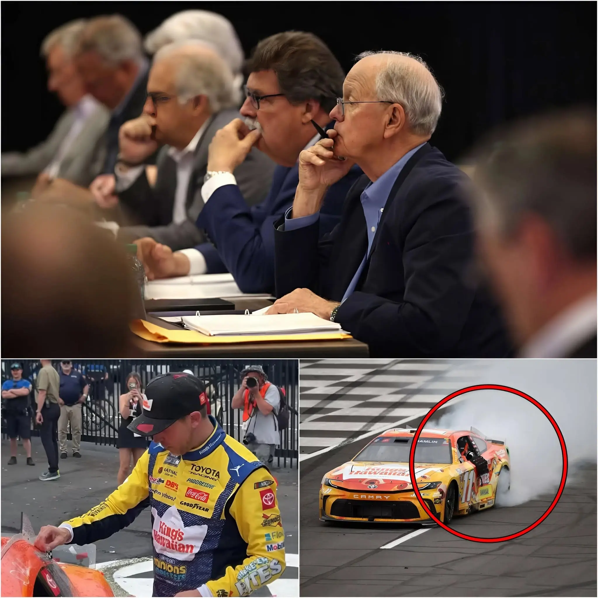 Cover Image for 🔴”WE HAVE ENOUGH EVIDENCE” After a day of investigation, NASCAR has officially announced the results regarding Denny Hamlin’s car and engine at the Great American Getaway 400.