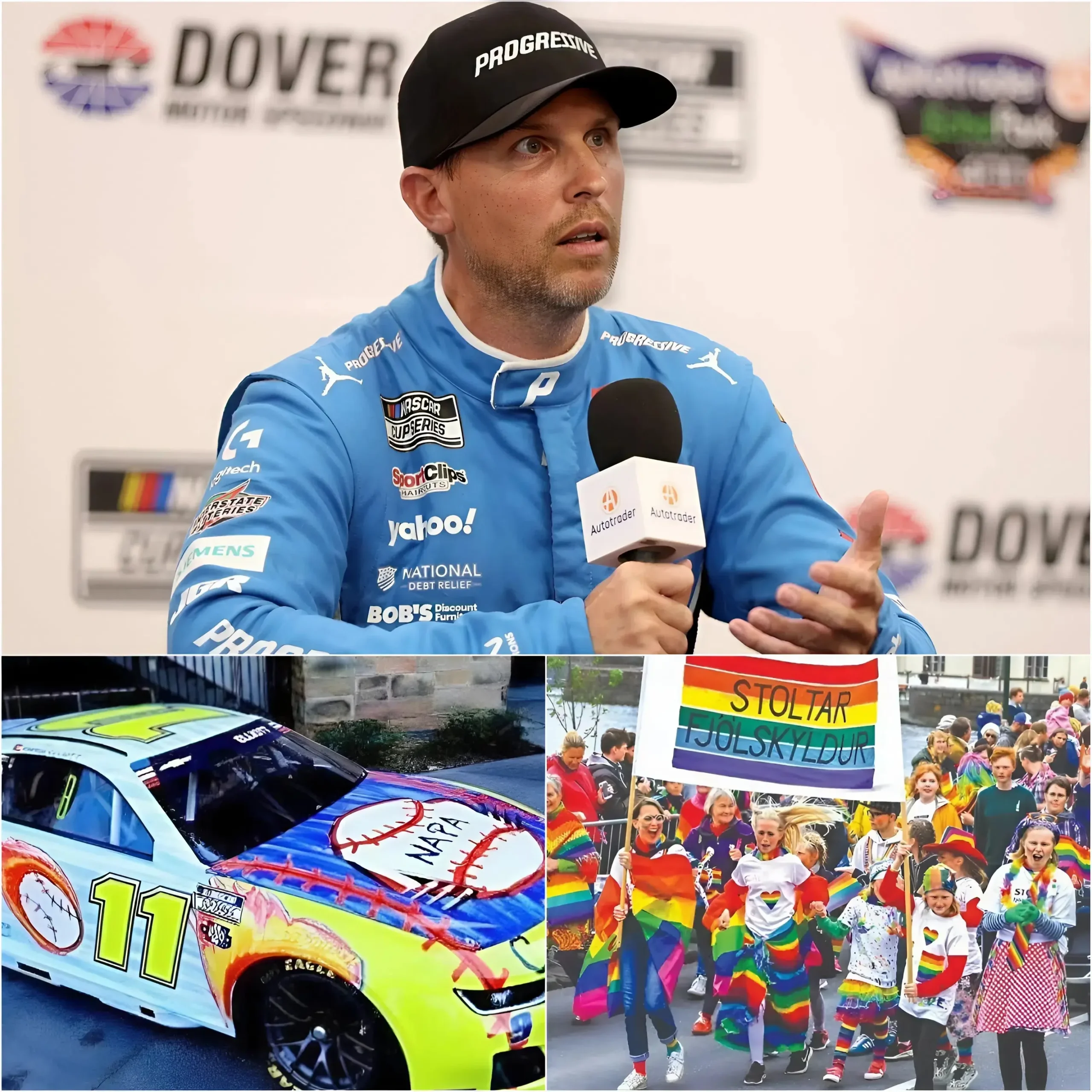 Cover Image for “I will never betray my values just to please the crowd!” 🚨 According to multiple reports, Denny Hamlin has sparked a fierce wave of controversy in the racing world after refusing to participate in a rainbow-themed promotional event intended to honor the LGBTQ community.