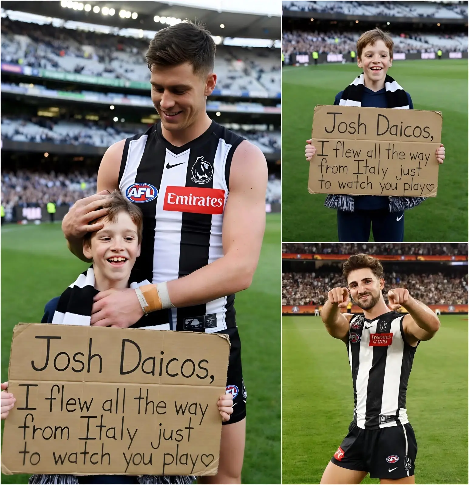 Cover Image for ✊💖“Josh Daicos, I flew all the way from Italy just to watch you play.” A slightly scrawled handwritten sign appeared in a corner of the stands at MCG.