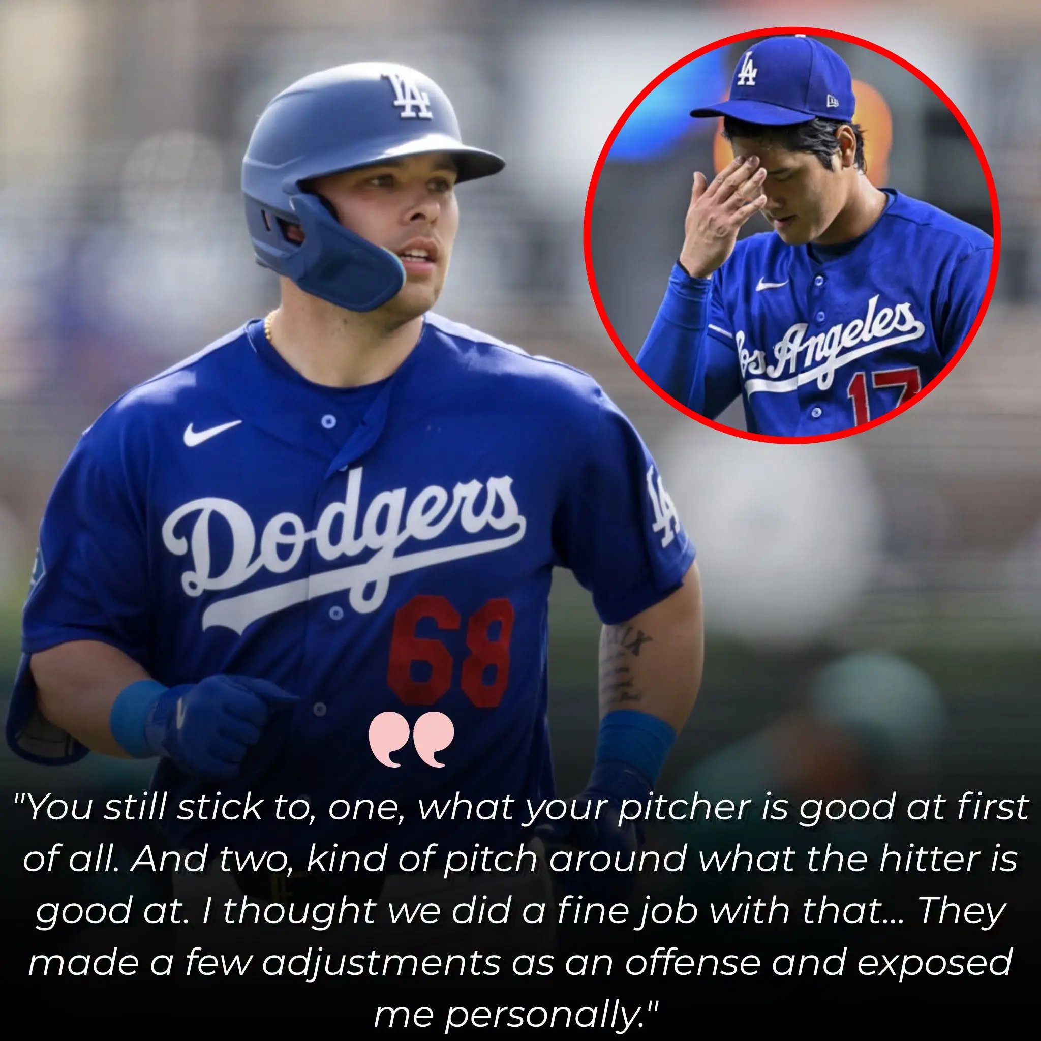 Cover Image for BREAKING: A routine inning suddenly turned explosive as Shohei Ohtani and rookie catcher Dalton Rushing were caught in a heated on-field exchange that forced Dave Roberts to step in
